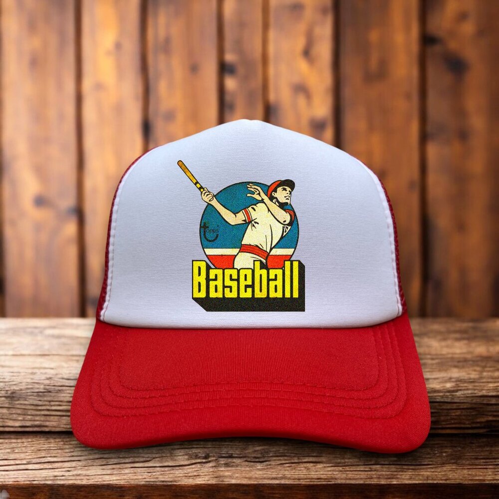 Topps Baseball Mens Trucker Hat Red Snapback Vintage Fleer Logo 80s Ball Cap